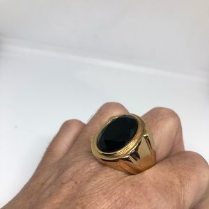 Vintage black onyx golden stainless men’s ring